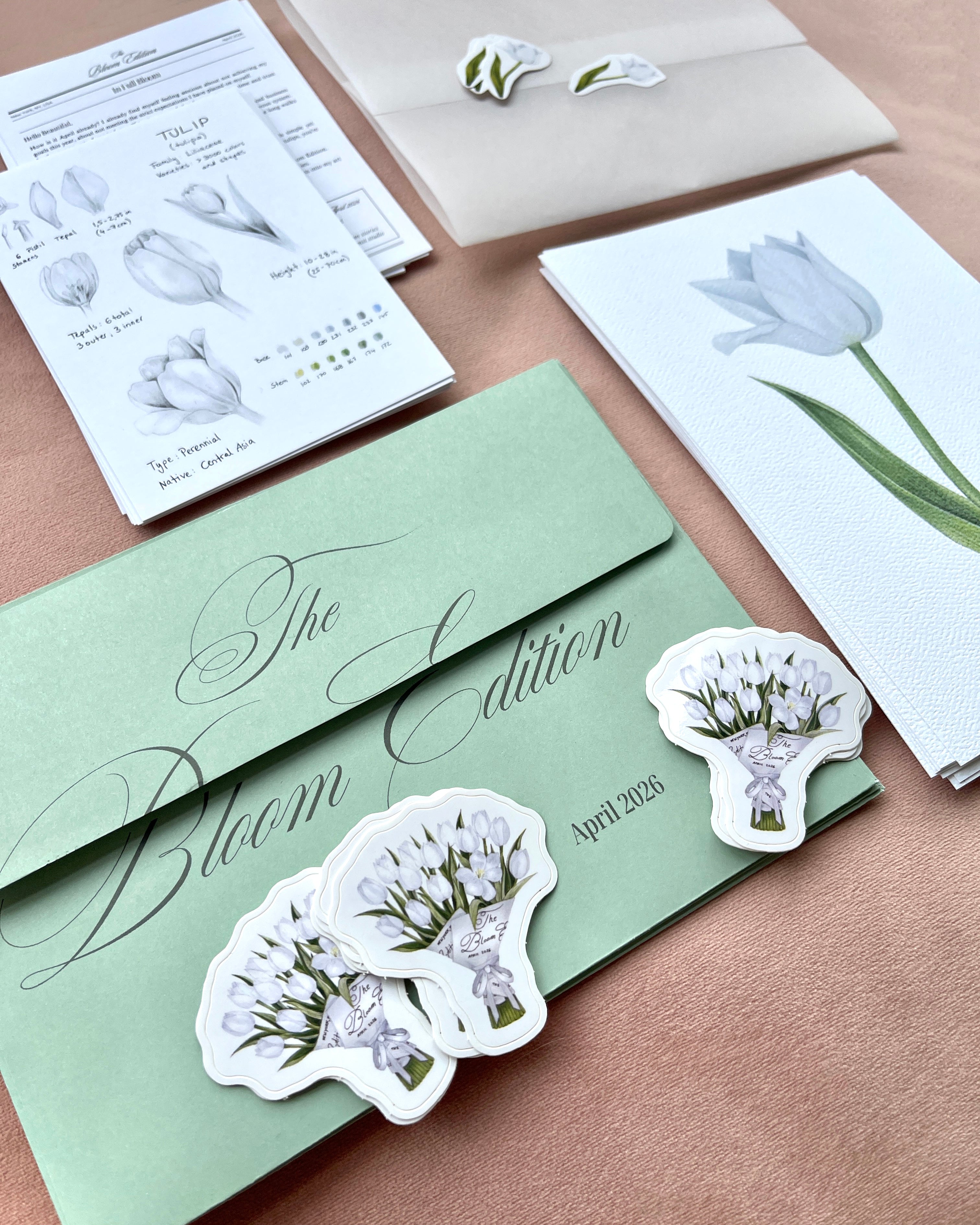 April Mail Club: Floral art print with a sticker and letter, matching envelope