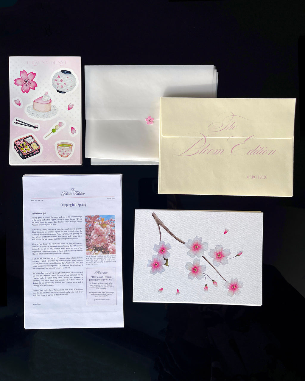 March Mail Club: Floral art print with a sticker and letter, matching envelope