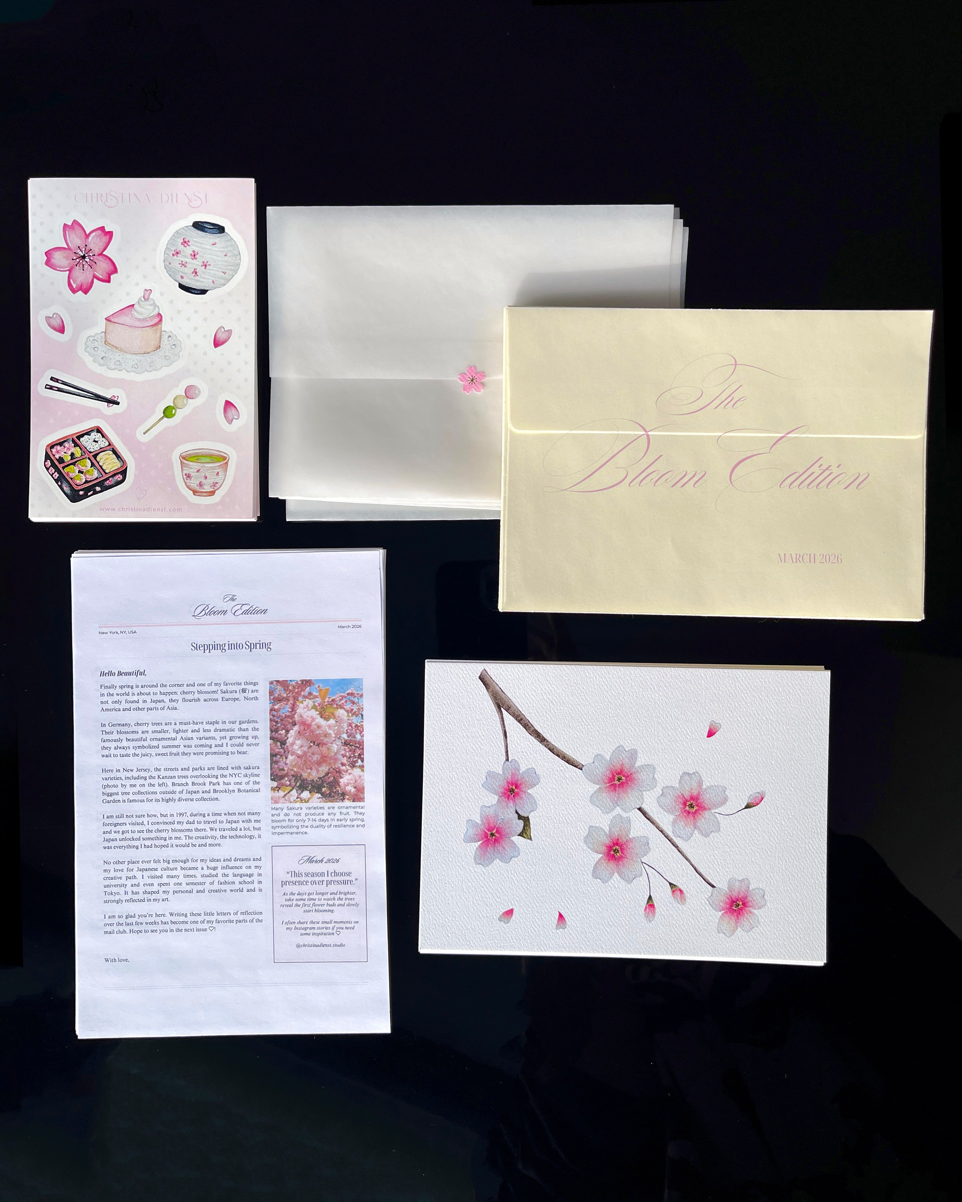 March Mail Club: Floral art print with a sticker and letter, matching envelope