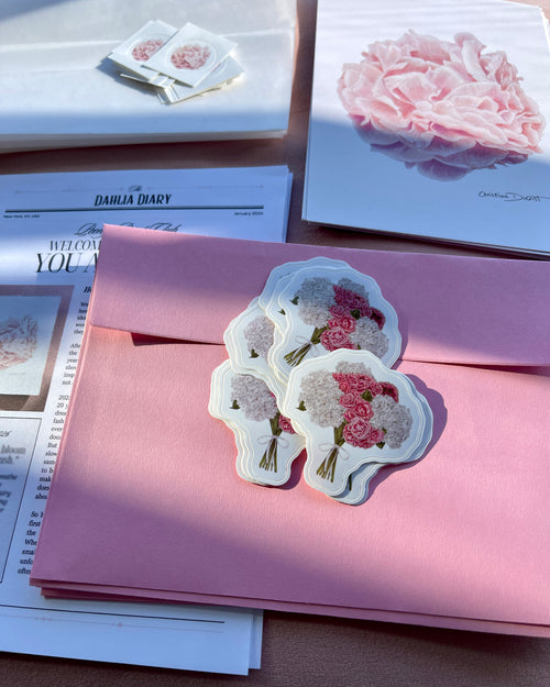 January Mail Club: Floral art print with a sticker and letter. Comes in a matching pink envelope